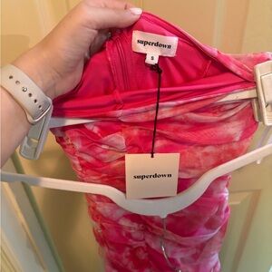 NWT Revolve Superdown Pink and White Ruched Dress